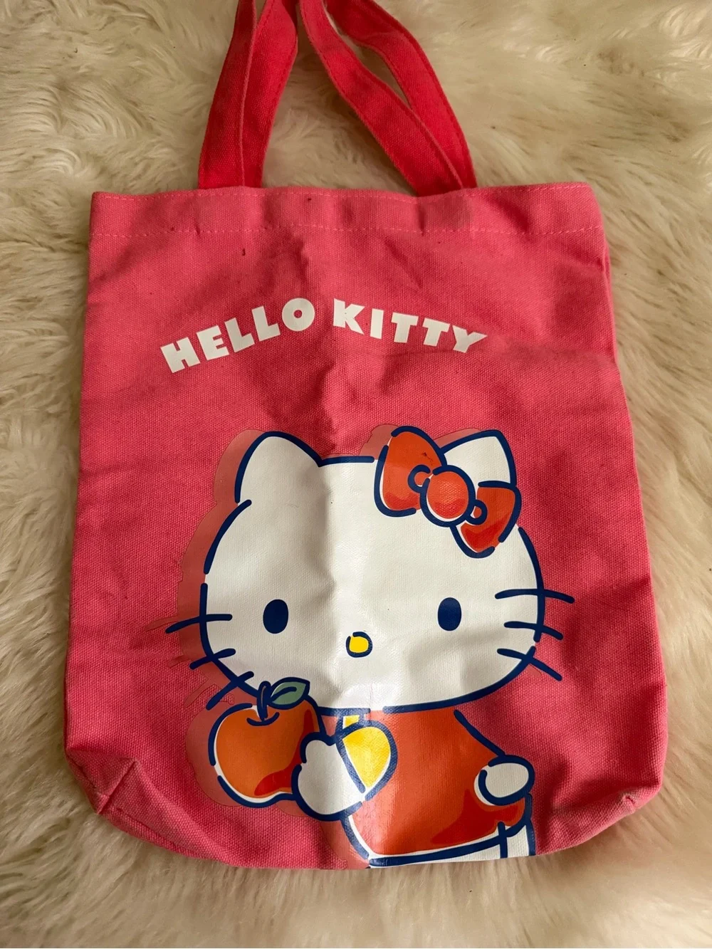 Hello Kitty Pink Canvas Tote with Red Bow & Orange Apple Graphic